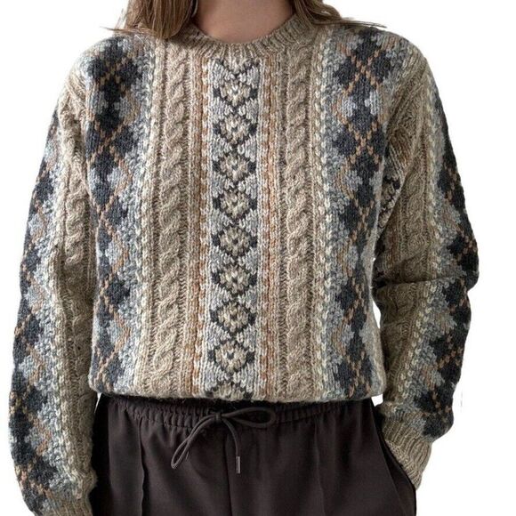 Vintage Brooks Brothers Hand Knit 100% Wool Brown Chunky Cable Crew Sweater Sz S - Picture 3 of 8